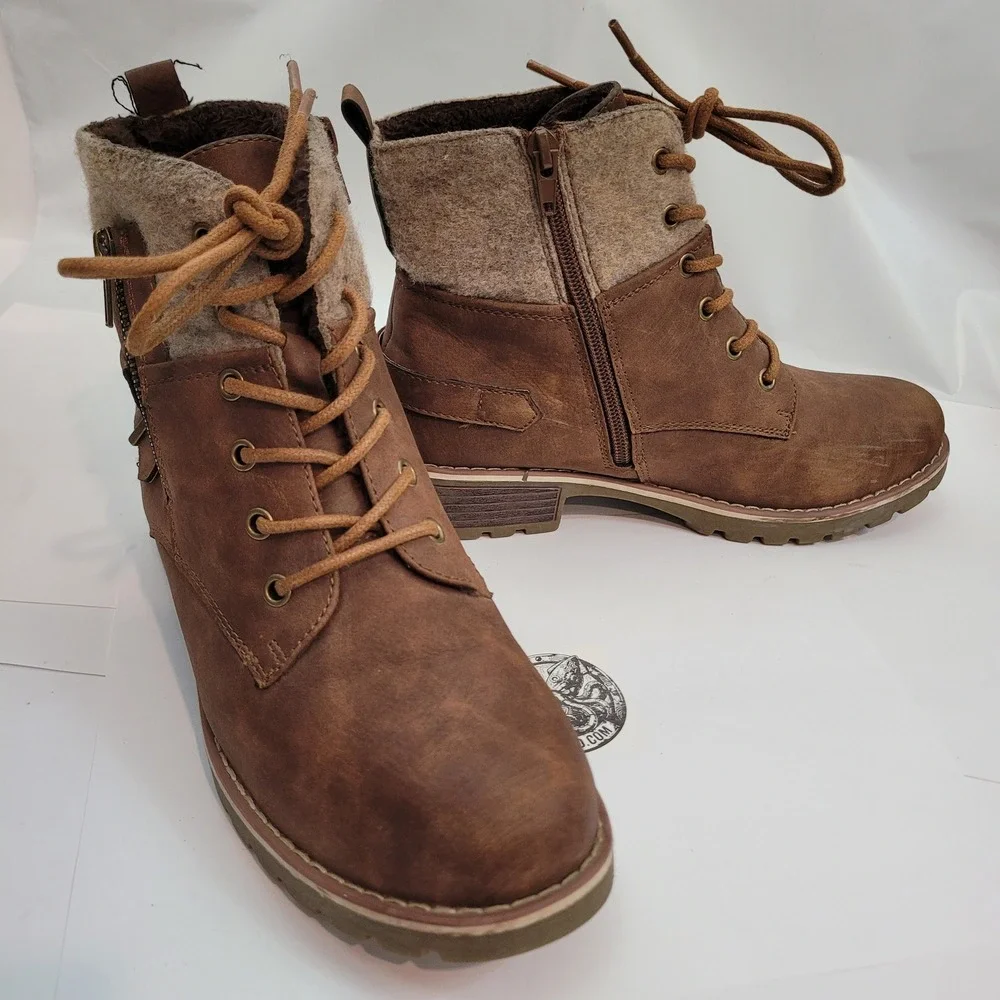Extreme By Eddie Marc Ankle Boots Womens Brown Felt Collar Stitched Soles Sz 9